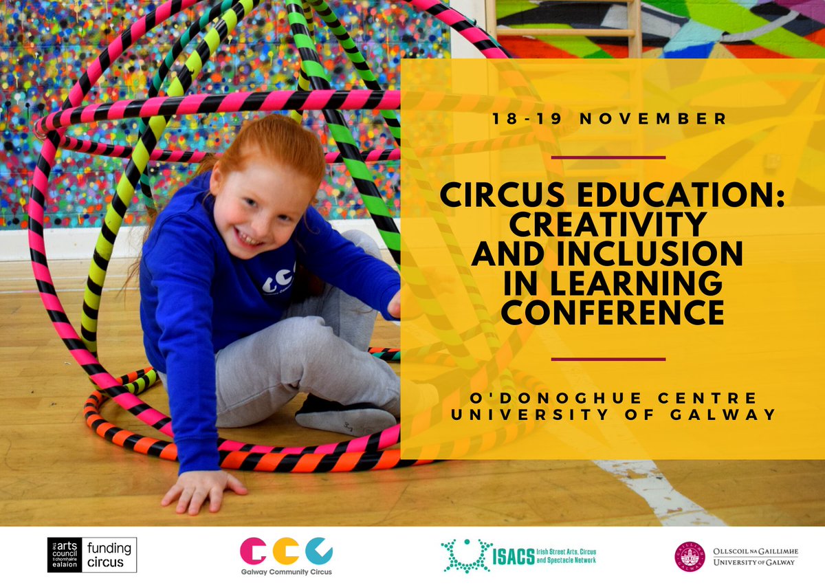 galwaycircus's tweet photo. Join us for the Circus Education: Creativity and Inclusion in Learning Conference 18-19 Nov! This free two-day conference explores the application of circus arts education at all levels to promote creativity, inclusion &amp; social change. Details &amp; booking: https://t.co/uvbpu0Uf8d https://t.co/FZuH4RGxbF
