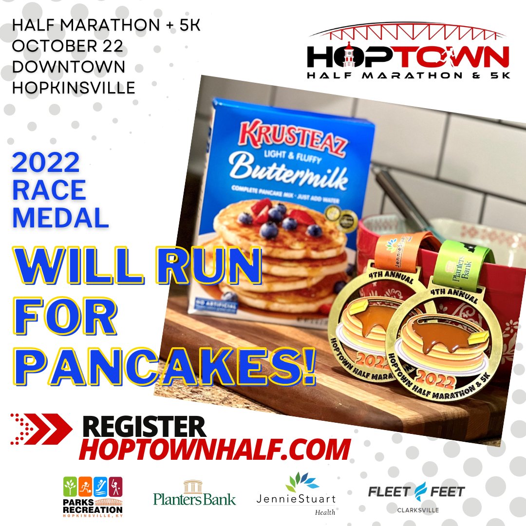 🏅Check out this SWEET medal that will be given to participants of this year’s <a href="/hoptownhalf/">Hoptown Half Marathon & 5K</a> &amp; 5K! Other medals just don’t stack up! 🥞 We’re excited to showcase the #BatterCapitalOfTheWorld with this fabulous hardware on October 22 – only 11 days away! HoptownHalf.com