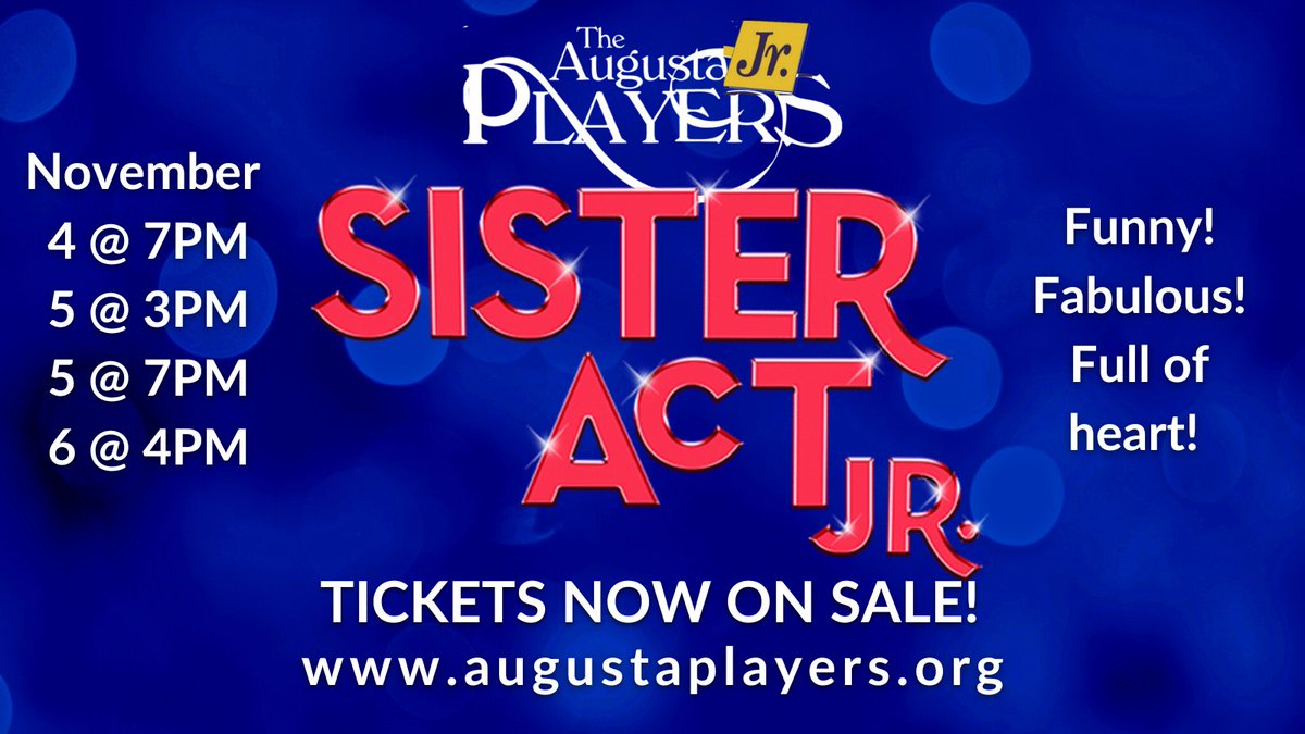 ScottSeidl's tweet photo. Funny!
Fabulous!
Full of heart!
TICKETS ON SALE! 
SISTER ACT JR presented by The Augusta JR Players
Nov 4, 5, 6 The Kroc Center!
Grab your seats at https://t.co/SqZFeO6I5w 
or 706-826-4707
Supported by The Greater Augusta Arts Council 
and the National Endowment for the Arts https://t.co/PcTfT4mMlx