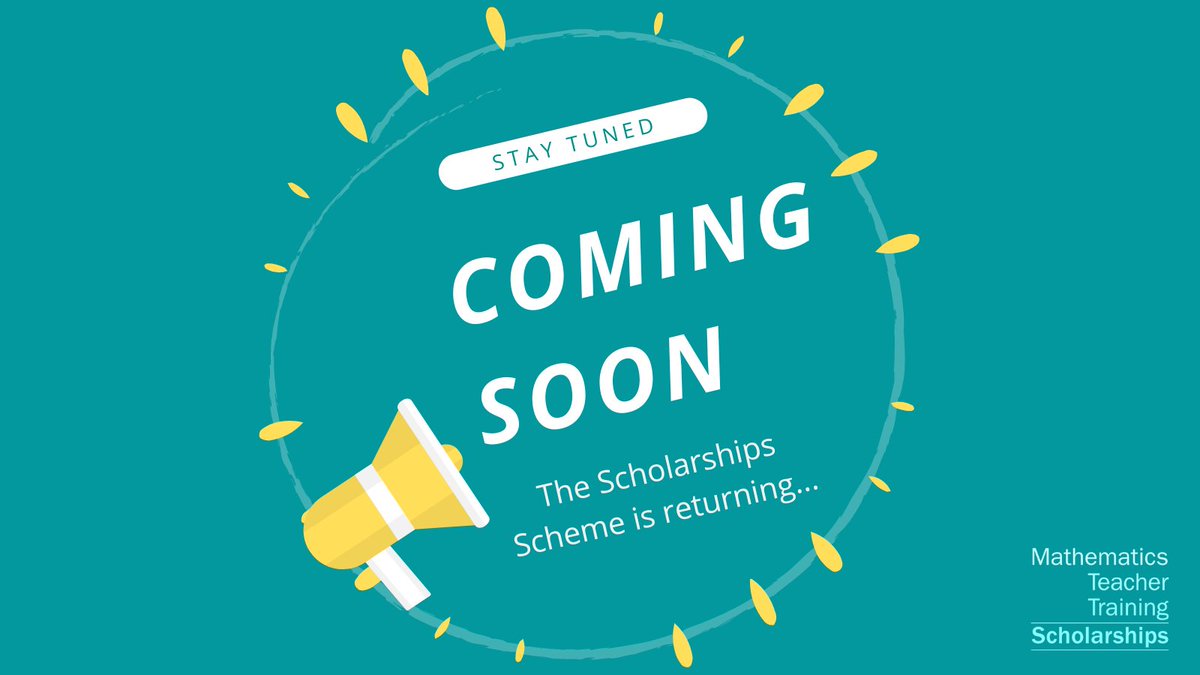Maths Scholarships (@beamathsteacher) on Twitter photo The Mathematics Teacher Training Scholarships is back!
Great news for those who want to start a secondary #mathematics #ITT course in September 2023.
More details are coming soon.
<a href="/IMAmaths/">IMA</a> <a href="/LondMathSoc/">London Mathematical Society</a> <a href="/RoyalStatSoc/">Royal Statistical Society</a> <a href="/STEMLearningUK/">STEM Learning</a> <a href="/MEIMaths/">MEI</a> <a href="/getintoteaching/">Teaching</a> <a href="/Mathematical_A/">The Mathematical Association</a> The Mathematics Teacher Training Scholarships is back!
Great news for those who want to start a secondary #mathematics #ITT course in September 2023.
More details are coming soon.
<a href="/IMAmaths/">IMA</a> <a href="/LondMathSoc/">London Mathematical Society</a> <a href="/RoyalStatSoc/">Royal Statistical Society</a> <a href="/STEMLearningUK/">STEM Learning</a> <a href="/MEIMaths/">MEI</a> <a href="/getintoteaching/">Teaching</a> <a href="/Mathematical_A/">The Mathematical Association</a>