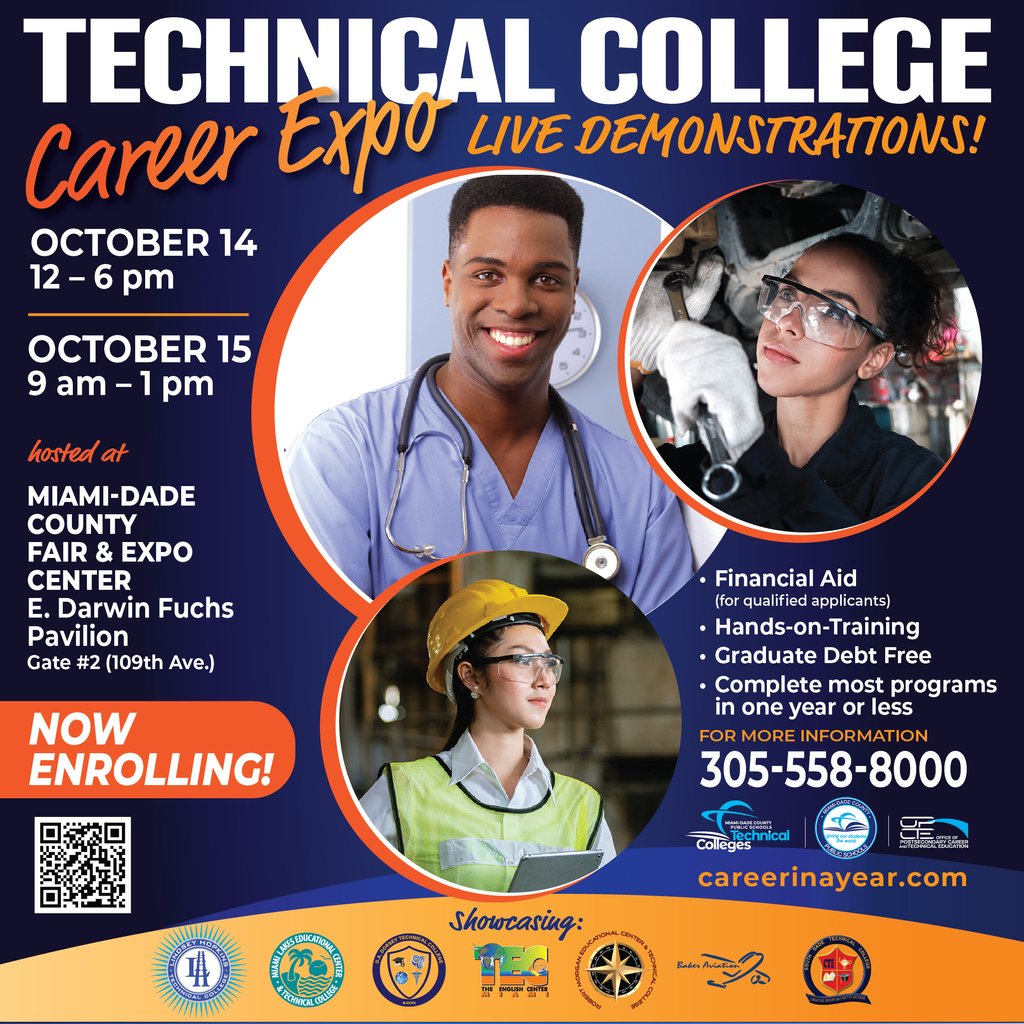 miamiyouthfair's tweet photo. Miami-Dade County Public Schools Technical Colleges is designed to prepare you to enter the career of your choice through its fully accredited seven technical colleges in the county. 

Learn more >> https://t.co/bc1uNRsAlK https://t.co/kOpOG5kG9X