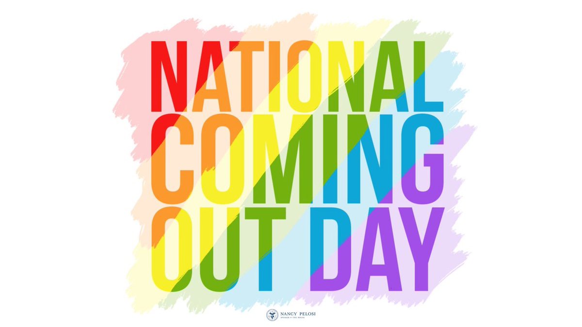 SpeakerPelosi's tweet image. On #NationalComingOutDay, we celebrate the courage of those who overcame hardship to live with pride and authenticity — no matter who you are or whom you love.

Democrats are proud to stand with our LGBTQ communities, as we forge a future where all are seen and heard.