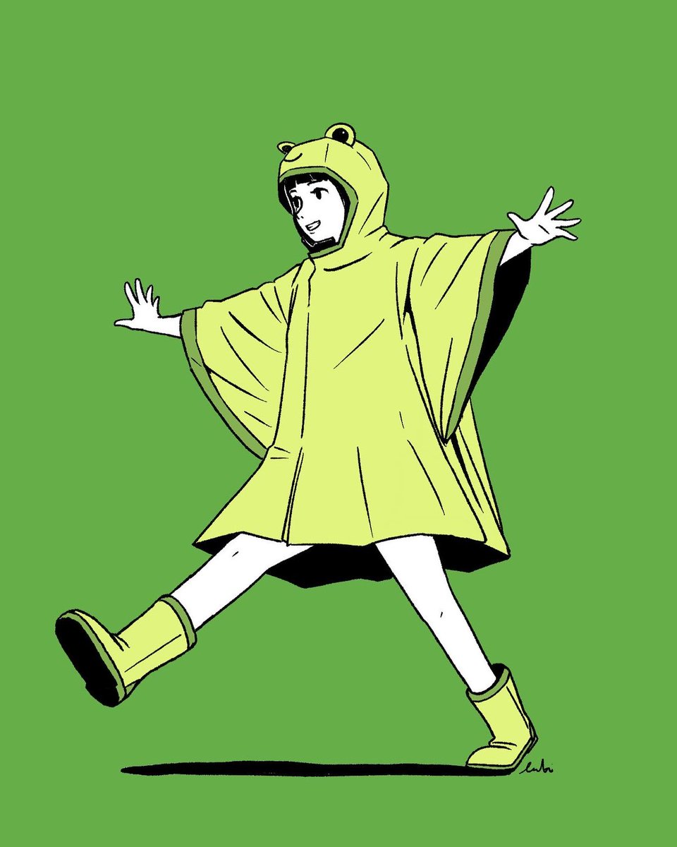 1girl solo boots simple background raincoat green background hood  illustration images