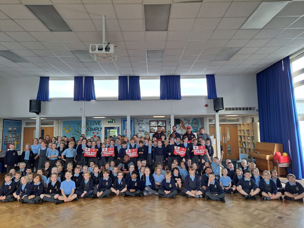 sthelenscouncil's tweet photo. 📸 Tonga's David Fifita, Moeaki Fotuaika and Tevita Tatola called by St Julie's and Bleak Hill to visit pupils as part of a @RLWC2021 community engagement visit 🇹🇴

@RugbyTON_ https://t.co/CrBHhXQeak