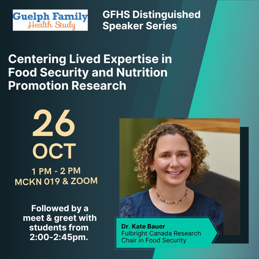 The next seminar in the Distinguished Speaker Series is coming up! We're welcoming @katewbauer, a Fulbright Canada Research Chair in Food Security at the University of Guelph. More details and link to register: eventbrite.ca/e/centering-li…