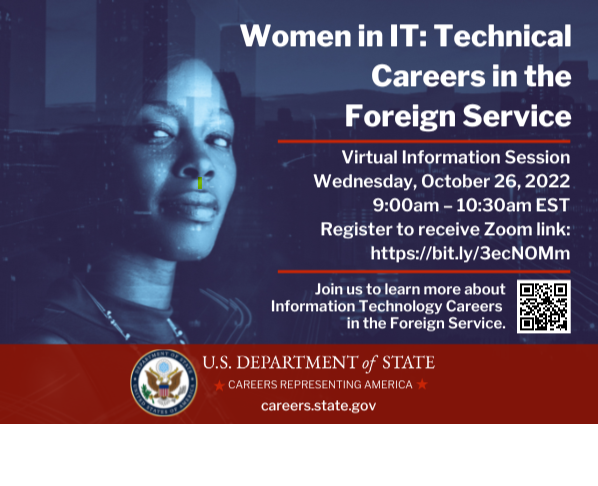 The Department of State's Information Resource Management (IRM) team will provide insight into the Information Management Specialist (IMS) role, #technical career paths, and answer questions from the audience. All are welcome. Click here to register: bit.ly/3ecNOMm