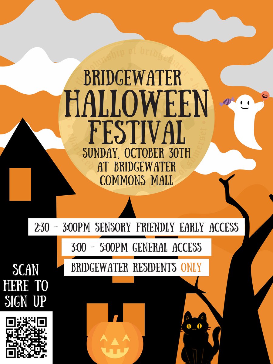 Calling all Bridgewater Resident Ghosts and Goblins!
Join us for a spooktacular event for the whole family! Bridgewater Township and co-sponsor <a href="/BridgewaterMall/">Bridgewater Commons</a> invite you to our Halloween Festival on Sunday, October 30, 2022 at 3:00 p.m. Register here: bridgewaternj.gov/halloween2022/