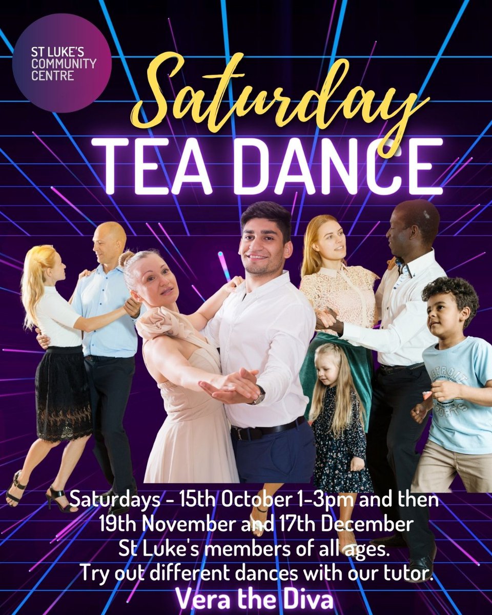 StLukesTrust's tweet photo. Tea Dance this Saturday, 13th Oct, 1-3pm. Try out different dance styles with our tutor, who will give a short monthly lesson. Free tea and cake to keep you dancing the afternoon away!
More info: https://t.co/C1BI9OJnZz
#communitycentres #teadances #southislington https://t.co/1SdneVH1su