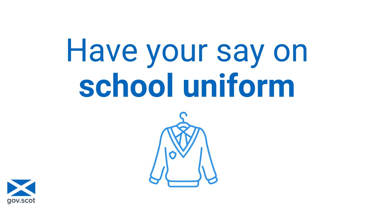 ScotGovEdu's tweet photo. We’re seeking views on school uniform to help shape new national guidance.

A key aim of the guidance will be to reduce costs for families.

Please respond by midnight on 14 October 2022.

➡️https://t.co/3hZrrmUndl https://t.co/0dZGNpEVIo