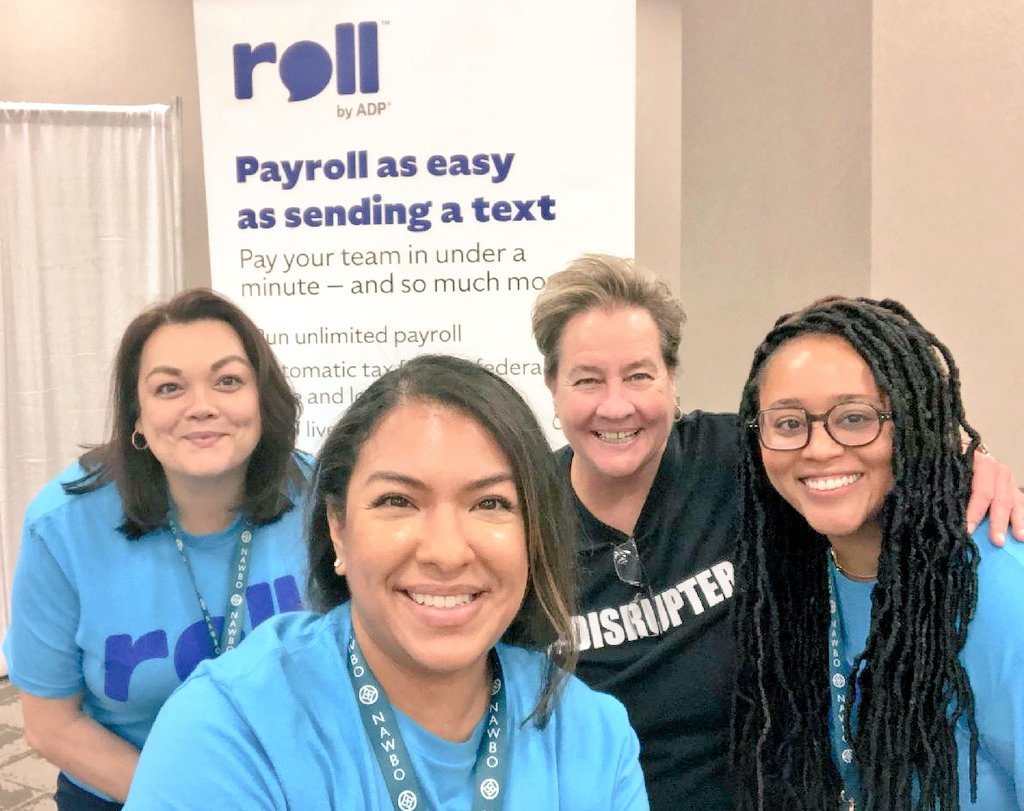 RollbyADP's tweet photo. It's day 3 at the @NAWBONational Women's Conference! Come by booth #17 to meet the Roll team and learn about the game-changing payroll app for small businesses.
#NAWBOWBC #NAWBO #WomenOwnedBusiness #payroll https://t.co/rguSjczulf