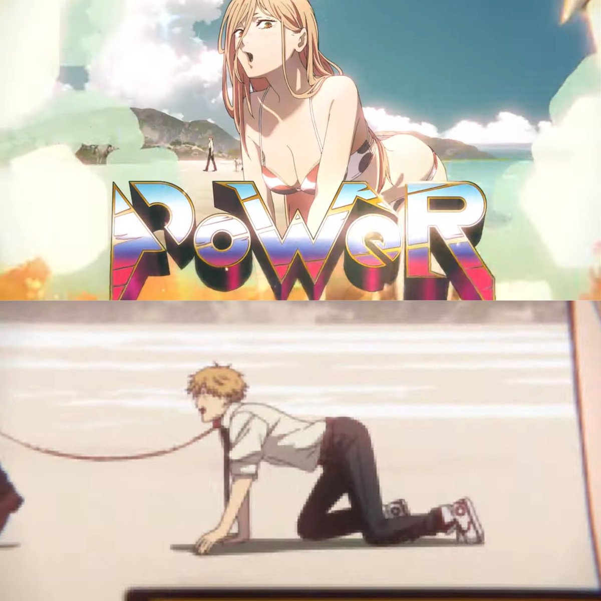 #chainsawman 

Power posing while Makima casually walks Denji in the background 😭