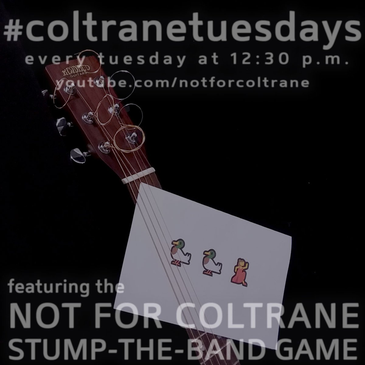 NotForColtrane's tweet image. This time for the #DuckDuckBeth project, I'm dusting off a song I used to play pretty regularly, for this week's characteristically slapdash #coltranetuesdays presentation. Join in TODAY (Tues) at 12:30(-ish) at youtu.be/BYvf8FwGffY #nfcstumptheband #music #webcast