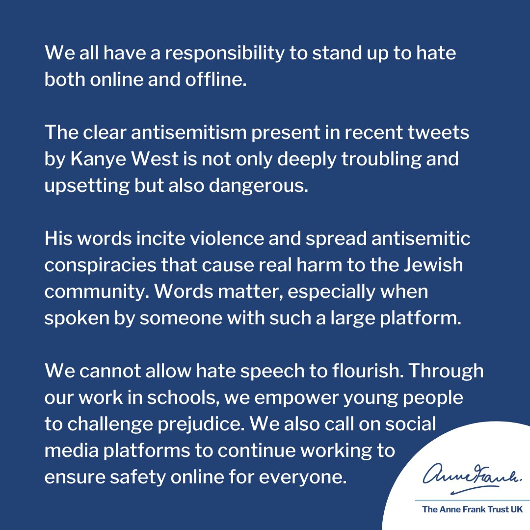 Our response to recent antisemitic tweets by Kanye West
