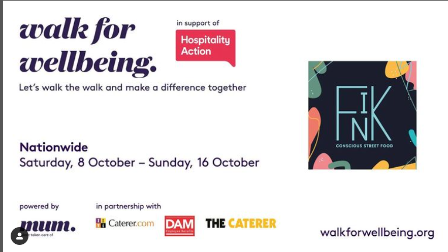 Lewis from the amazing <a href="/FinkStreetFood/">Fink Street Food</a> team is taking on #WalkforWellbeing on Friday 14th October! 

Fink will then set up for their usual food service at Blue Collar Food Market  - which 50% of Fink's profits get donated to No5 💜

Share your support 👇
challenge.hospitalityaction.org.uk/challenge/fink…