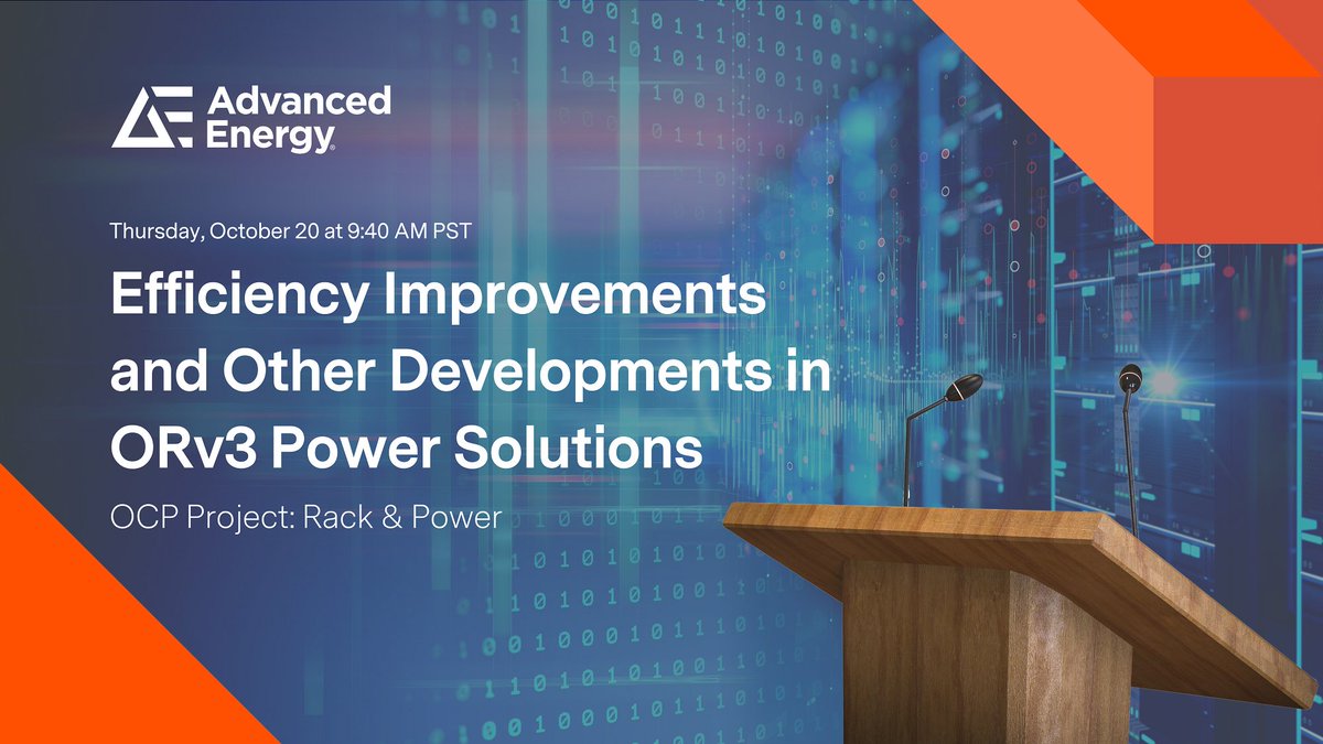 AdvEnergy's tweet image. At the #OCPsummit22, don’t miss Advanced Energy’s live presentation on Thursday, October 20 at 9:40 AM PST, where we will discuss the latest #ORv3 #powershelf development updates. Learn more: bit.ly/3f0TCJ1