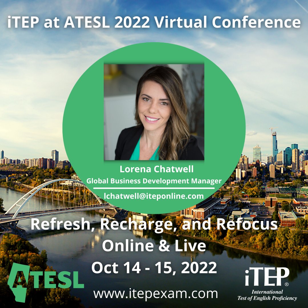 iTEP_exam's tweet photo. iTEP is proud to be participating in the ATESL 2022 Virtual Conference!
Looking forward to connecting with the amazing ESL teaching professionals from the province of Alberta.
#itep #itepcanada #itepforadmissions #esl #englishtest #atesl #ateslconference2022 #englishteachers https://t.co/BZPPMqXBL6