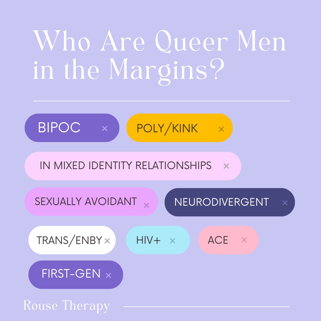 Queer men in the margins hold multiple marginalized identities that may conflict with their queer identity.  At Rouse we honor and provide safe enough spaces for queer men in the margins to explore their full lived experiences. 
#queerlatino #guysdatingadvice