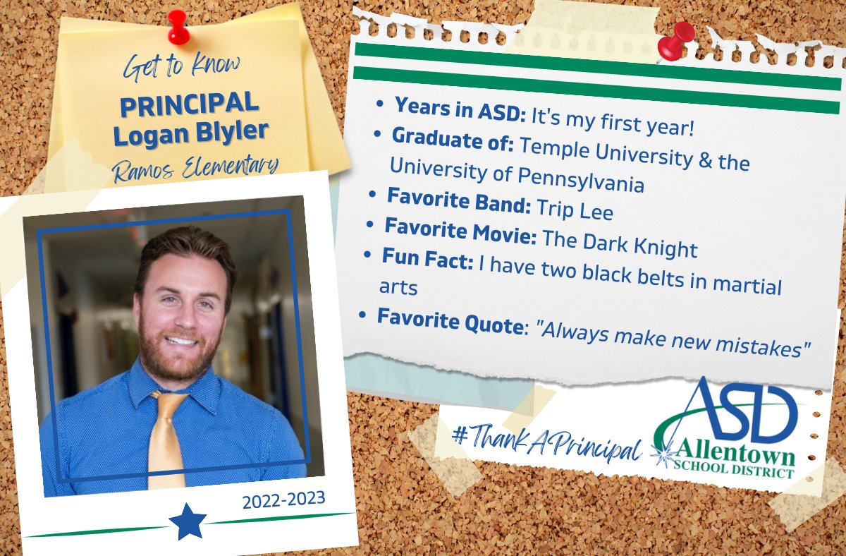 AllentownSD's tweet photo. Get to know one of our NEWEST principals Mr. Logan Blyler who is at @asdramoselem ! Mr. Blyler is a Lehigh Valley native and recently came back to the area from Philadelphia! https://t.co/v5qj14QgX4