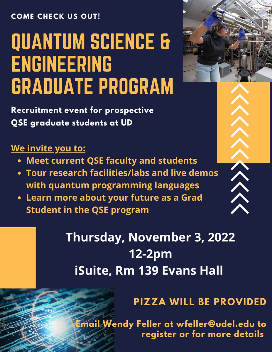 Materials Science at UD (@udmseg) on Twitter photo We have a new #Quantum Science and Engineering graduate program at <a href="/UDengineering/">UD Engineering</a>. Intrigued? Join us on Nov. 3 at noon for more info. Email wfeller@udel.edu for registering. We have a new #Quantum Science and Engineering graduate program at <a href="/UDengineering/">UD Engineering</a>. Intrigued? Join us on Nov. 3 at noon for more info. Email wfeller@udel.edu for registering.