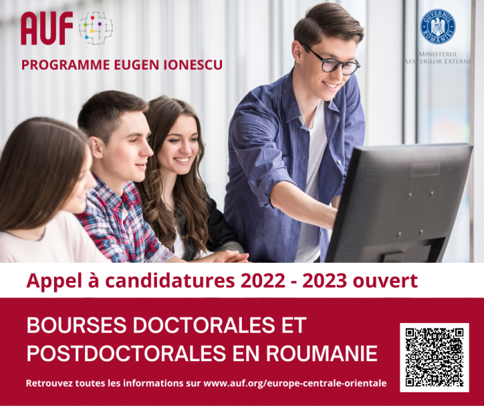 auf_org's tweet photo. Lancement de l'#appelàcandidatures pour les #bourseEugenIonescu, un programme de mobilité de 3 mois pour les doctorants &amp; enseignants-chercheurs de partout dans le monde financé par le @MAERomania &amp; coordonné par l'@auf_org !
Conditions &amp; candidatures👉https://t.co/bLKnD8Wli7 https://t.co/C5NfncLqaa