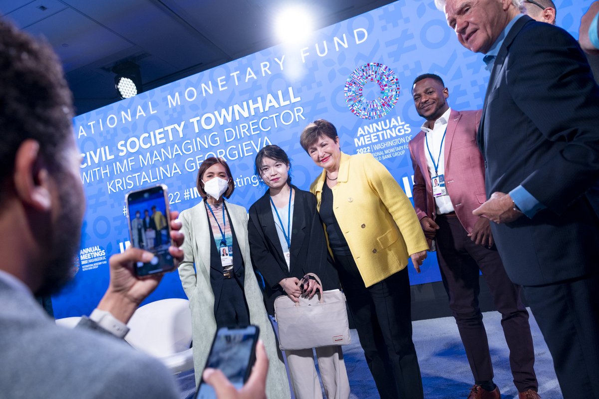 KGeorgieva's tweet photo. Important exchange with Civil Society at the start of #IMFMeetings. Your voice is critical for us to understand how to deal with current shocks: #foodcrisis #climatechange #CostOfLivingCrises, and helps make our people, societies, and planet more resilient everywhere. https://t.co/x7KqPoHlLQ