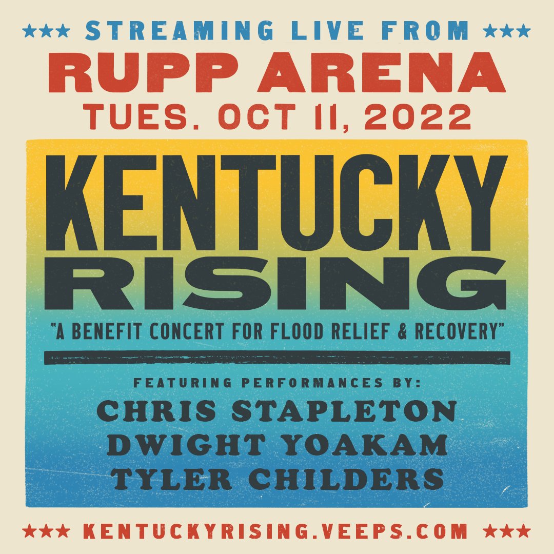 Who's watching the #KentuckyRising livestream tonight? Join <a href="/ChrisStapleton/">Chris Stapleton</a>, <a href="/DwightYoakam/">Dwight Yoakam</a>, &amp; <a href="/TTChilders/">Tyler Childers</a> from <a href="/Rupp_Arena/">Rupp Arena</a> via <a href="/Veeps/">Veeps</a> at 7/6c. 

Tickets: kentuckyrising.veeps.com/events/424adb4…