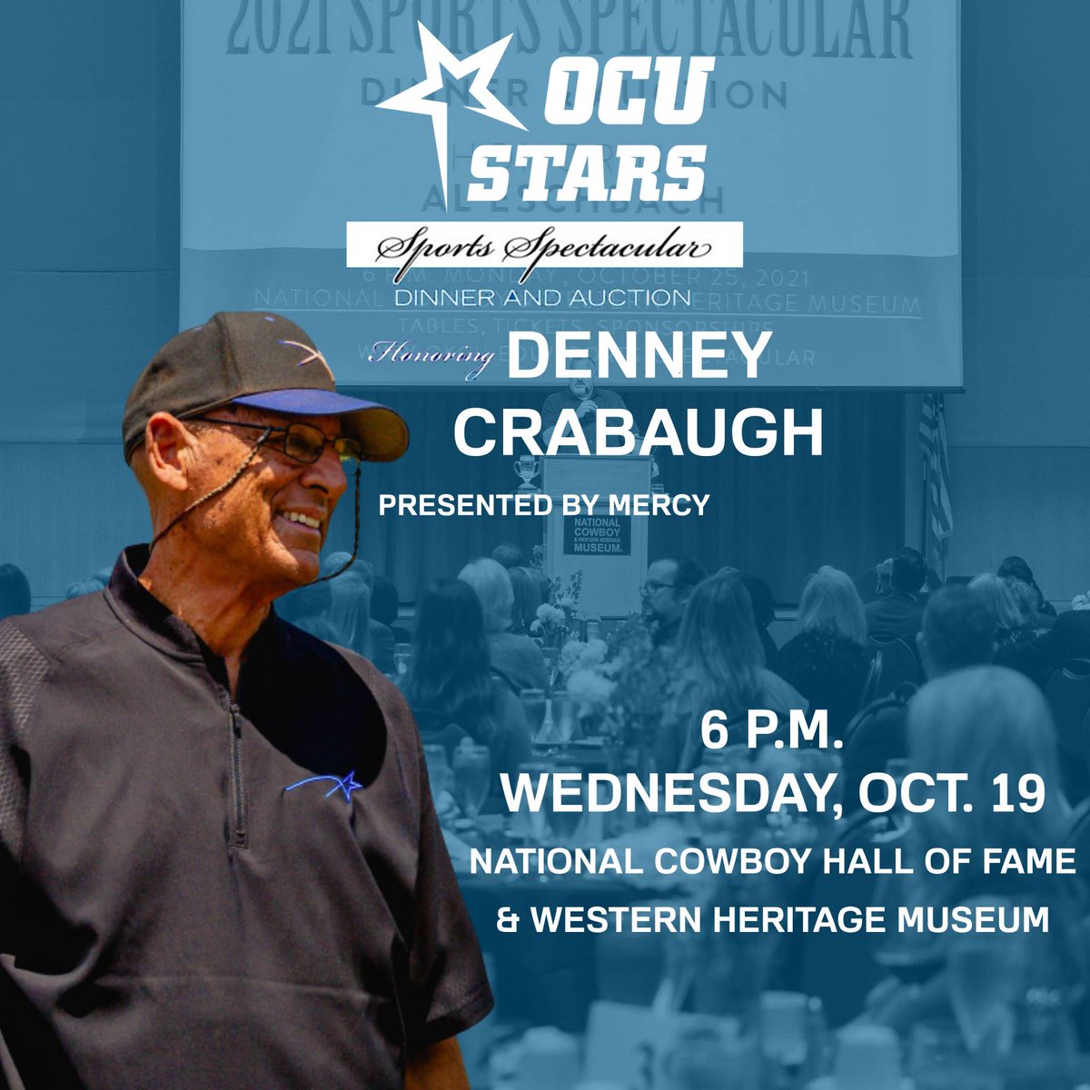 Oklahoma City University honors the legacy of Denney Crabaugh in the Sports Spectacular on Oct. 19 at the National Cowboy Hall of Fame & Western Heritage Museum, so come join OCU Athletics by heading to bit.ly/3rRFqFe! #thisisOCU #WeareOCUchampions #GreatdaytobeaStar