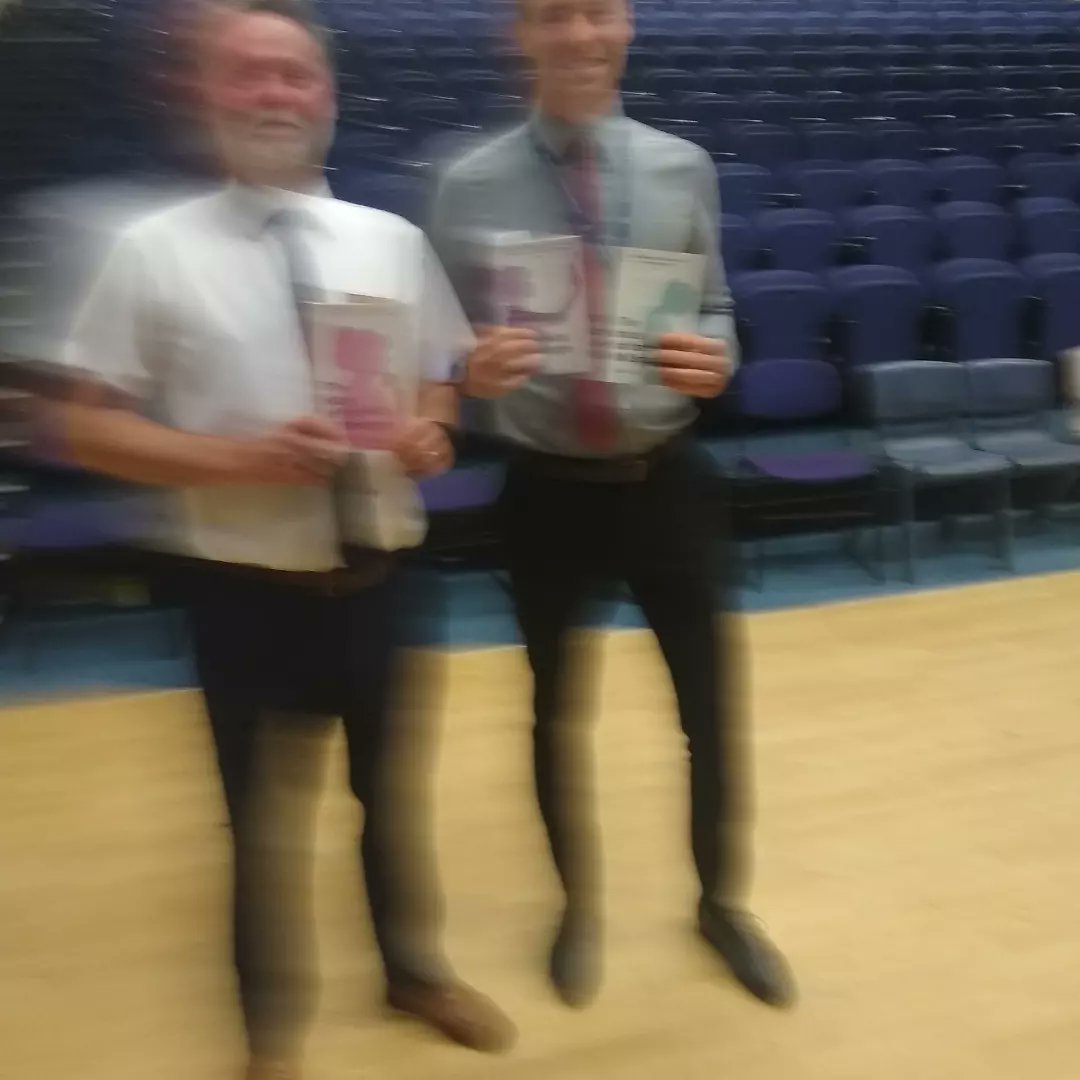 Ruthleighwrites's tweet photo. Blurred picture of Mr Wheatley and Mr Taylor due to a mix of caffeine and adrenaline. Oops. Had the best 2 mornings talking to Years 7 and 8 about writing. Kesgrave rules! #amtalking #schoolstalk #kesgravehigh #issysmuggesays @KesgraveHigh @instantapostle https://t.co/6dRkNnWboG