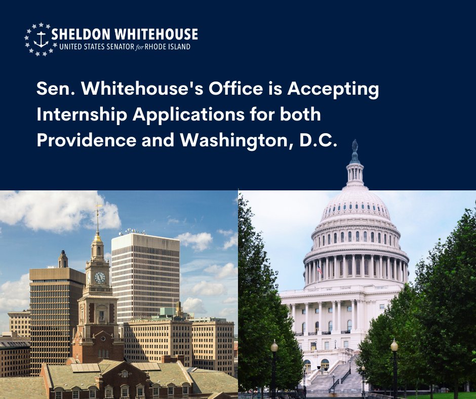 Both my Washington, D.C. and Providence offices are looking for spring interns who are passionate about serving Rhode Islanders. Applications close November 18th - learn more here: whitehouse.senate.gov/services/stude…