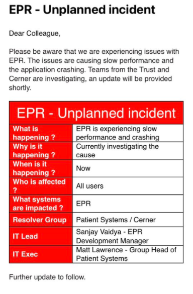 ShaunLintern's tweet photo. 🚨 BREAKING: NHS trusts across the country declaring incidents today after the Cerner electronic health records system has gone down nationally: https://t.co/bYULhBvlBH