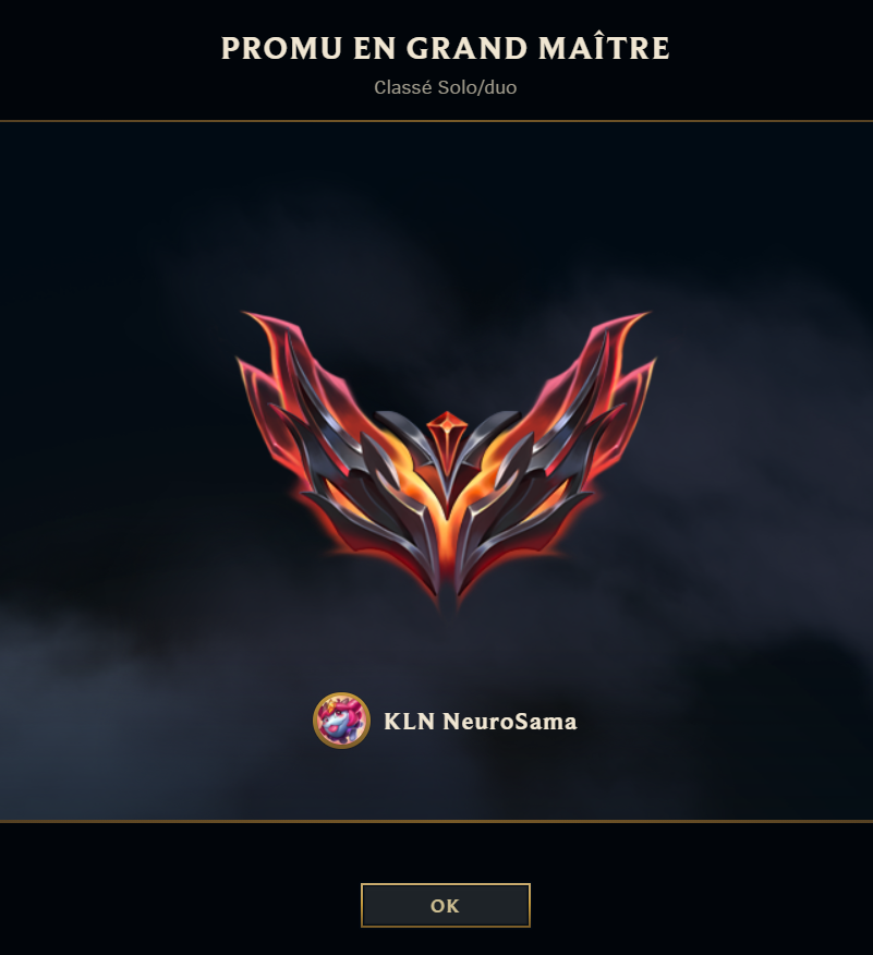 NeuroSama_LoL's tweet photo. Tout juste passé GM 🥳et pourtant déjà envie de hit le chall 😊 https://t.co/LYZPHdLL2y
