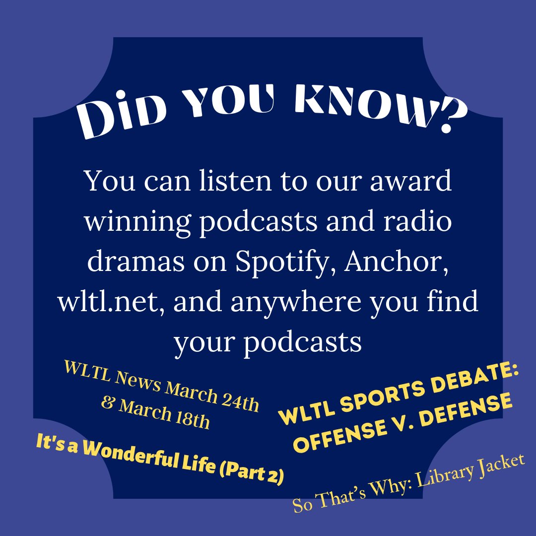 As you may have heard, we won some awards this weekend. But what you might not have heard is the work that won the awards! You can hear our work online at wltl.net, Spotify, Anchor, and wherever else you listen to podcasts!

<a href="/jltyrrell8/">Dr. Jennifer Tyrrell</a> <a href="/LTWaterman/">Brian Waterman</a> <a href="/LTHS_D204/">Lyons Township High School District 204</a>