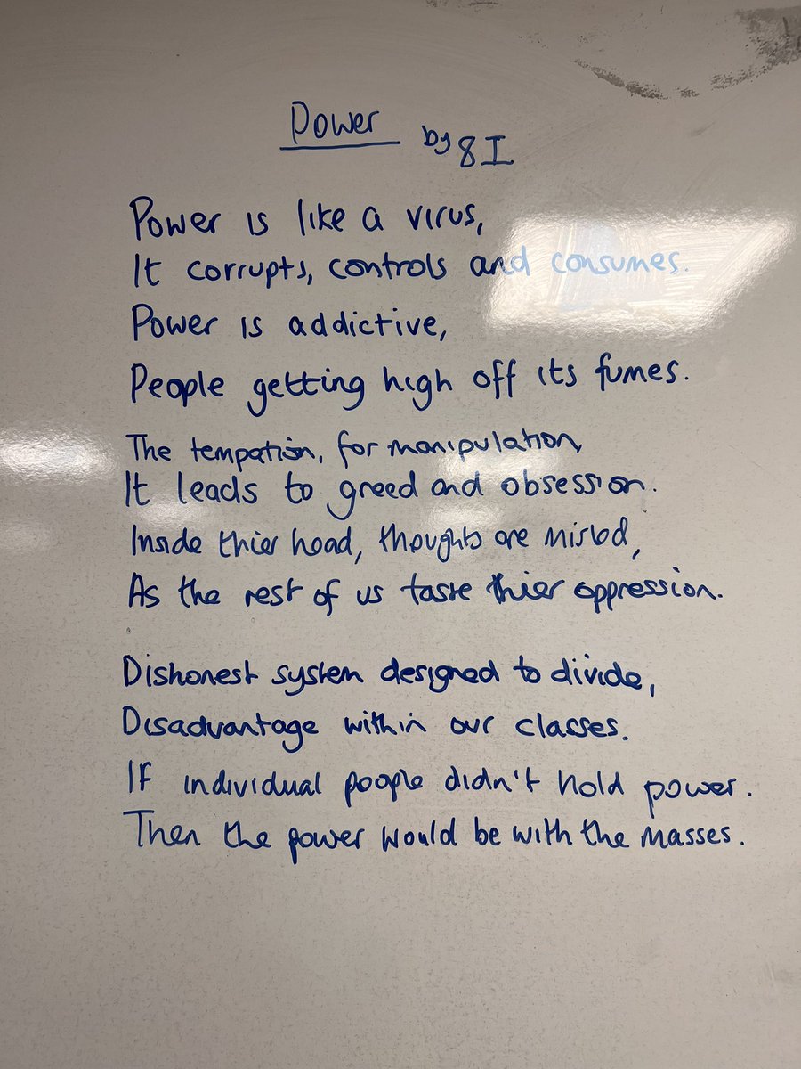 UnityEnglish's tweet image. Another fantastic day of poetry workshops from @parkerwords. Here’s just one of the brilliant poems Nathan helped our year 8s shape.