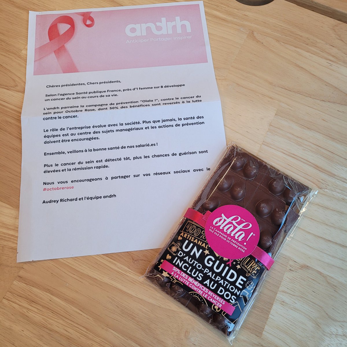 Merci <a href="/audreyrichardrh/">Audrey Richard</a> et <a href="/ANDRH_Officiel/">ANDRH</a> pour cette attention et ce message de prévention ! #tousconcernés #olala #OctobreRose