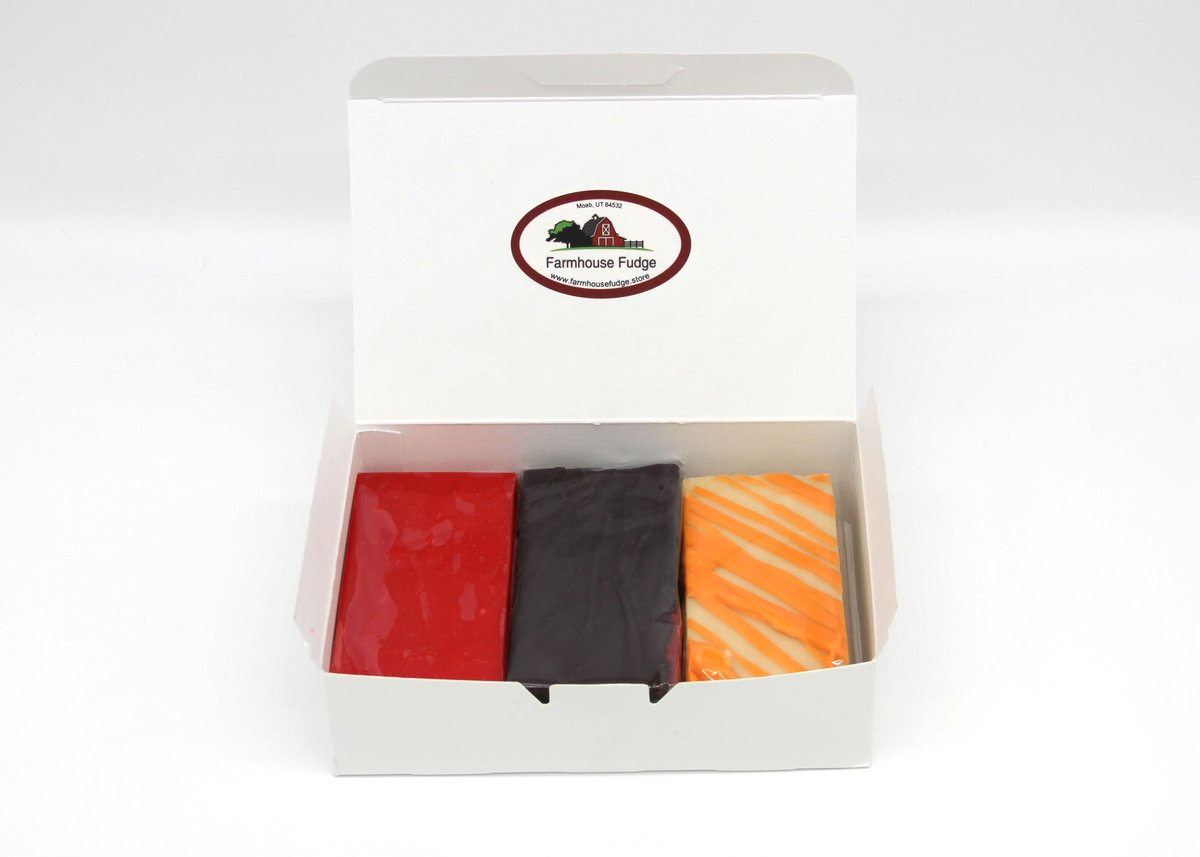 Be sure to try our Halloween Fudge Sampler before it's gone!  Only one more week to order our Halloween Flavors from Farmhouse Fudge!  #FarmhouseFudge #Fudge #Halloween