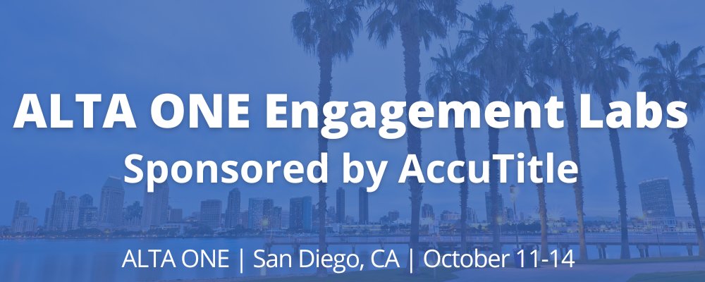 AccuTitle's tweet photo. AccuTitle is proud to be sponsoring all of the Engagement Labs at ALTA ONE this week! One we are particularly excited about is TikTok and Title: Attract Millennials Buying Homes hosted by our partner @TitleTap and John Harvey.

#AccuTitle #TitleTap #ALTAOne #ALTA https://t.co/fPg7WBLgWL