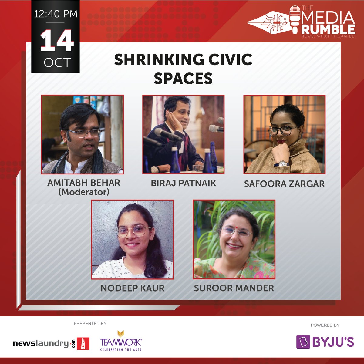 📢#SessionReveal: Have civil society organisations become easy targets of raids and surveys?
 
Join <a href="/SafooraZargar/">Safoora Zargar</a>, <a href="/NodeepKaur/">Nodeep Kaur</a>, <a href="/birajpat/">Biraj Patnaik</a> and Suroor Mander for a discussion moderated by <a href="/AmitabhBehar/">Amitabh Behar</a> at #MediaRumble2022.

Limited seats! Register Now: bit.ly/TMRRegistration