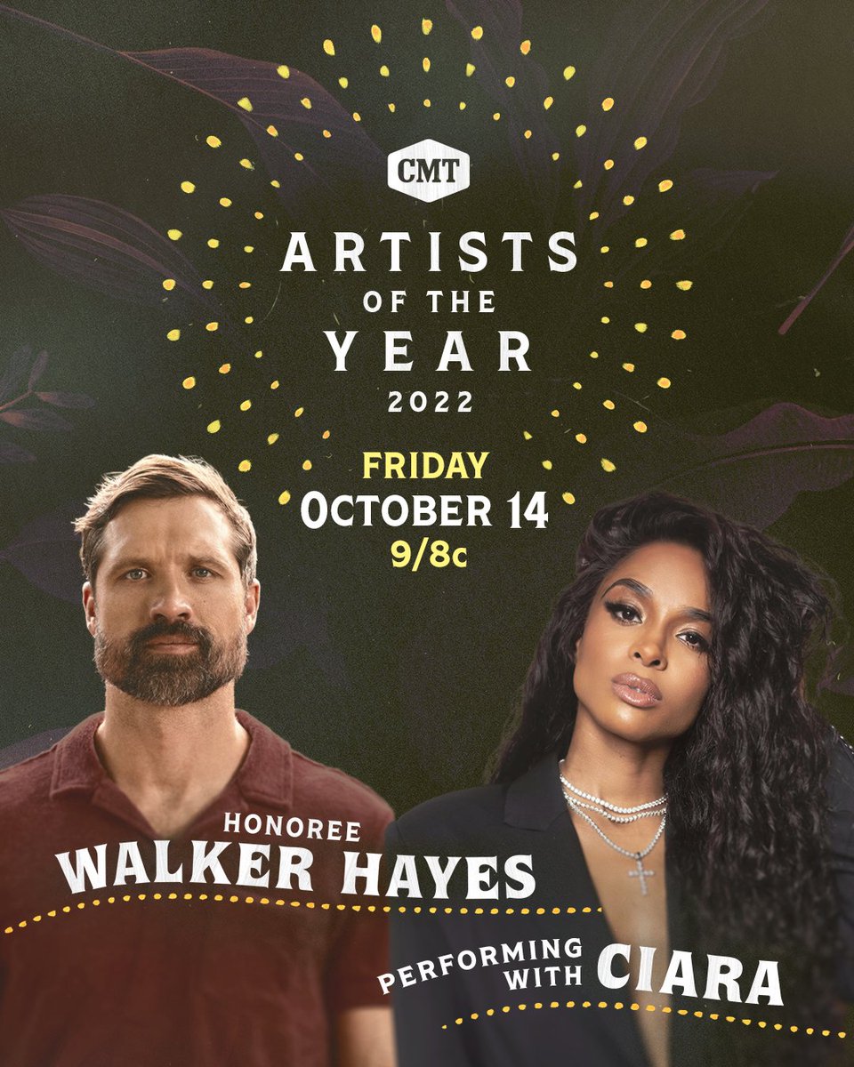 CMT's tweet photo. @OfficialJackson 2022 #CMTAOTY honoree @walkerhayes is performing with @ciara 🎤 

Don’t miss the celebration on Friday, October 14 at 9/8c on CMT! https://t.co/40kPbEVtXw
