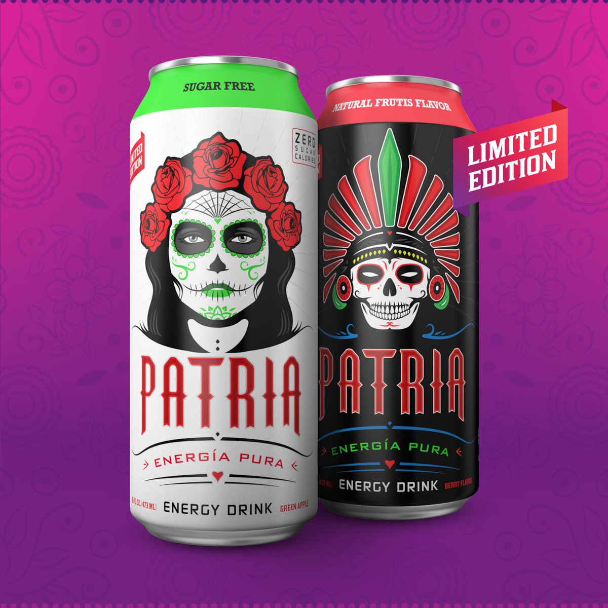 voltanik's tweet photo. Patria Energy Drink Day of the Dead Limited Edition Label Package Design

#GraphicDesign #PackagingDesign https://t.co/VQjEtcylw4