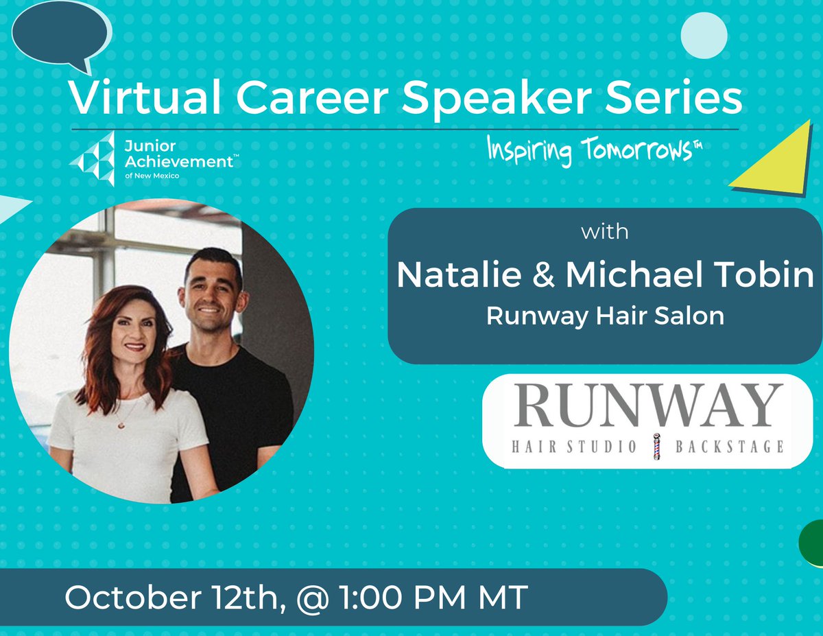 Join us TOMORROW <a href="/1pm/">໊</a> as we welcome Natalie  &amp; Michael Tobin, Owners of Runway Hair Salon as they share their career journey with NM students! 

Register here: forms.gle/oykd9uhyG68Twr…