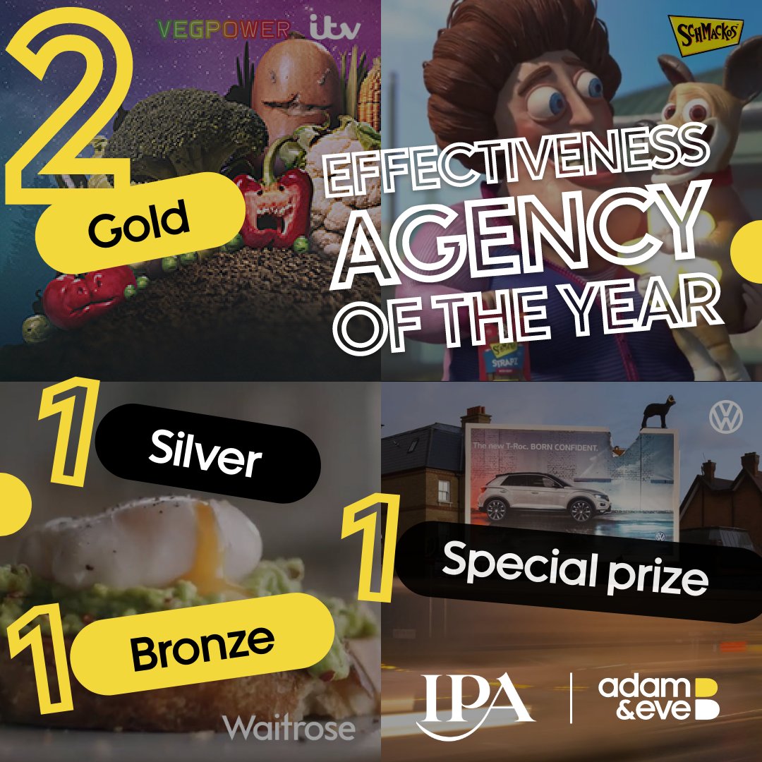 aandeddb's tweet photo. 🏆 IPA Effectiveness Agency of the Year 🏆
A true testament to the consistently brilliant strategic thinking that happens here at the Home of Planning 🏡.
@VegPowerUK, @ITV, @UKVolkswagen, Schmackos (@MarsPetcareUS), @waitrose, @The_IPA, #IPAEff
👉 https://t.co/BhFi8wY1ud https://t.co/ALd0fW0qfF
