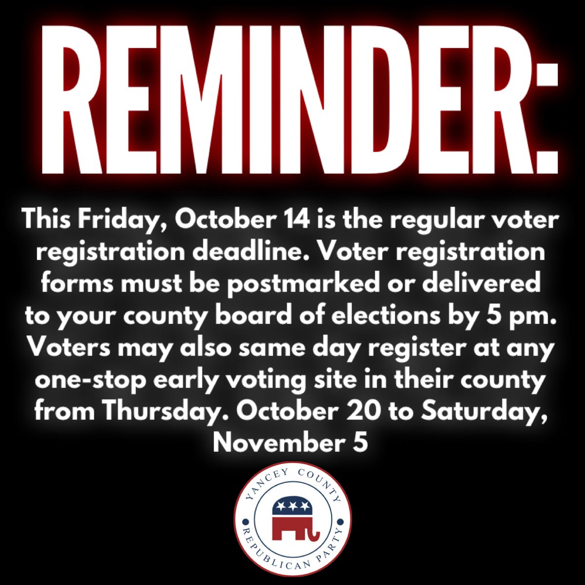 YanceyGOP's tweet photo. #registertovote #voterepublican #redwave2022 🇺🇸 https://t.co/Pu4hRtRyjd