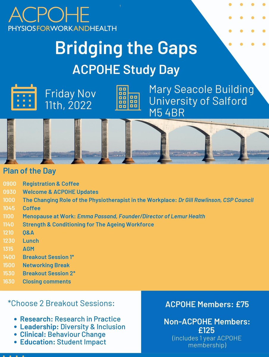 We're delighted to announce that tickets for our 2022 In-person Study Day and AGM on November 11th 2022 are now available. Just click here 👉 acpohe.csp.org.uk/content/acpohe… @thecsp @thecspstudents @UKVRA @SOMNews @FOMNews @HWatWork @wcptOHE