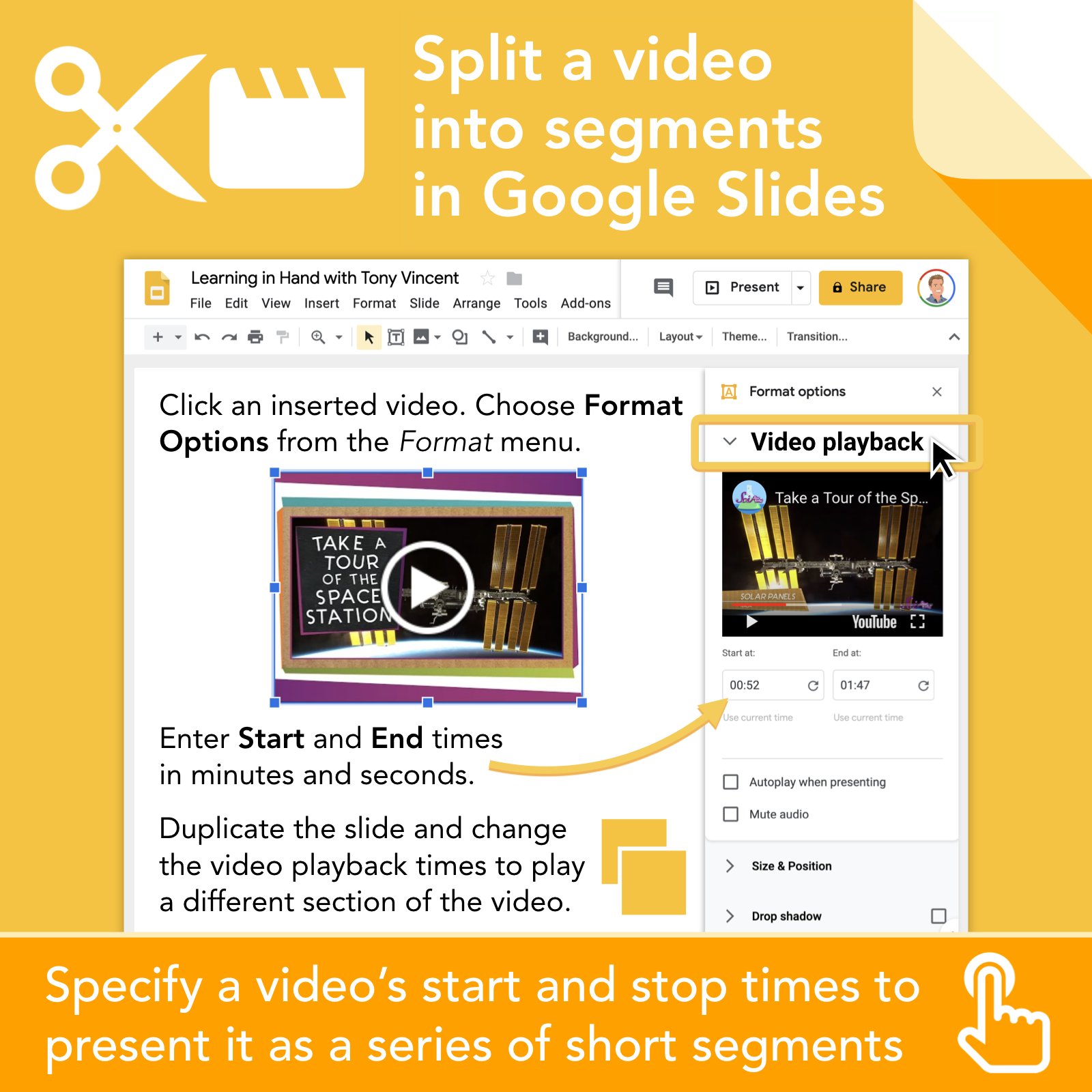 ✂️ There are a variety of ways to chunk a video. One way is to use Google Slides. https://t.co/Xpw1esWdrV