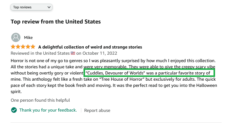 BubbleyBrain's tweet photo. First book review in for Uncle Aberrant's Compendium of Cosmic Delights, and guys, guys (and gals, and peeps) guess what... my short got a personal call out!

No one can resist the cuteness of Cuddles!

#Writer #goals https://t.co/9JK803s5wt