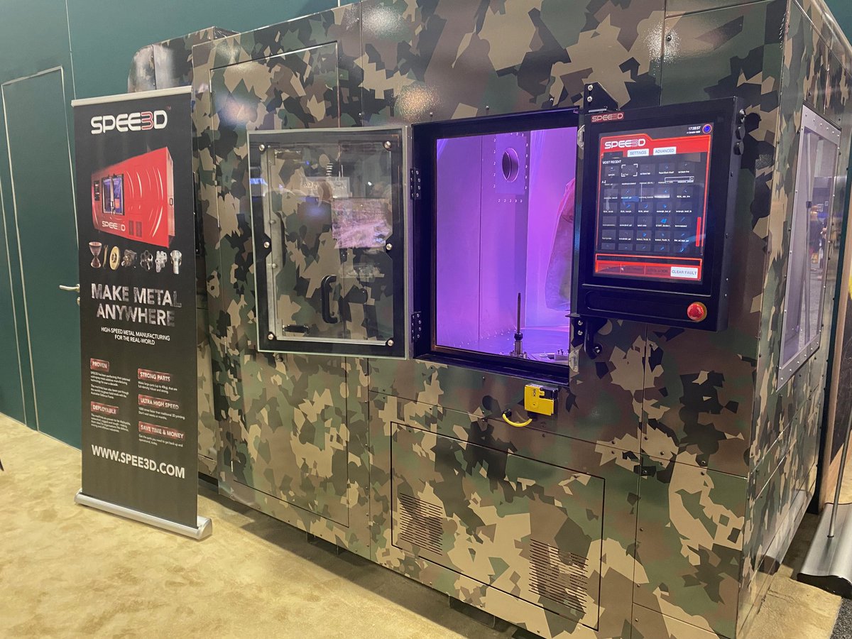 OfficialSPEE3D's tweet photo. Come see our LightSPEE3D metal 3D printer and learn more about how you can strengthen your supply chain using #SPEE3D technology.
#manufacturing #Defense #USMarines @AUSAorg @Austrade https://t.co/4FBSerDtT9