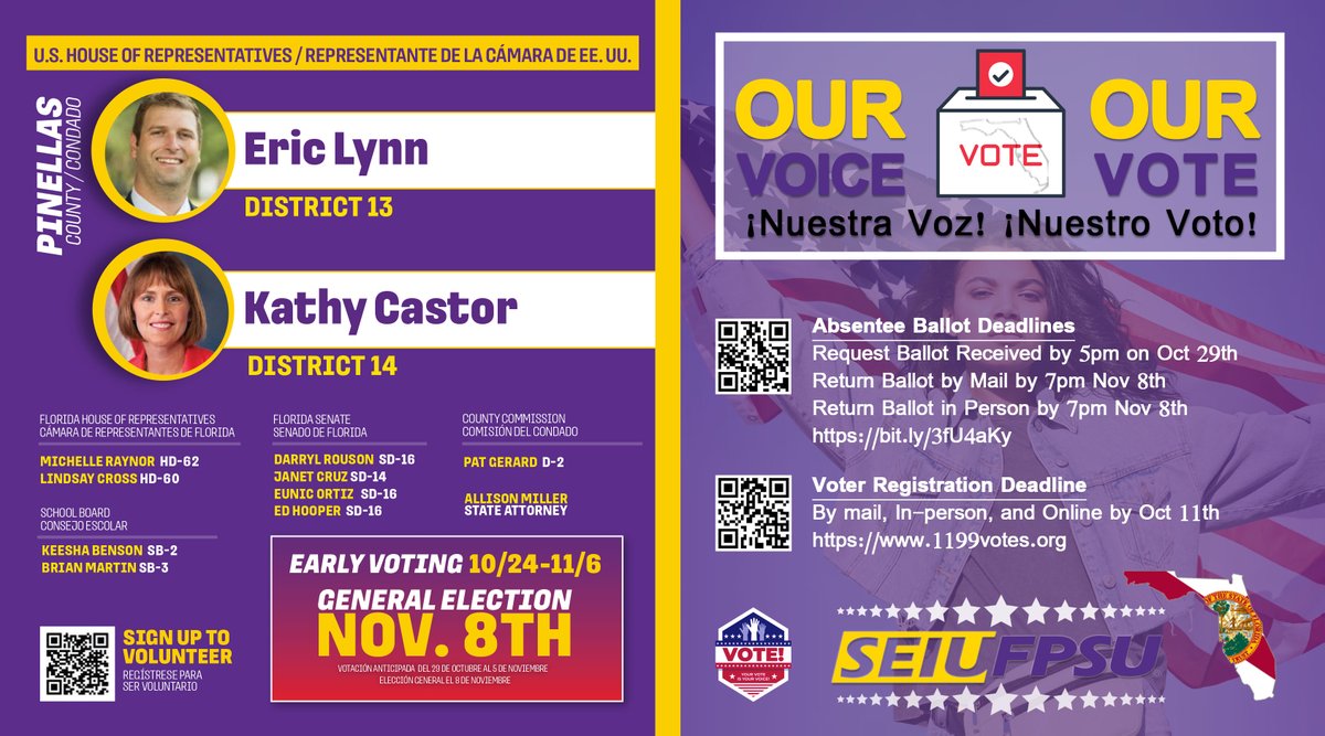 SEIU FPSU (@seiu_fpsu) on Twitter photo PINELLAS COUNTY 
Voter Registration Deadline
By mail, In-person, and Online by Oct 11th 
1199votes.org
Absentee Ballot Deadlines 
Request Ballot Received by 5pm on Oct 29th 
Return Ballot by Mail/ in person by 7pm Nov 8th 
1199votes.org/.../request-yo… PINELLAS COUNTY 
Voter Registration Deadline
By mail, In-person, and Online by Oct 11th 
1199votes.org
Absentee Ballot Deadlines 
Request Ballot Received by 5pm on Oct 29th 
Return Ballot by Mail/ in person by 7pm Nov 8th 
1199votes.org/.../request-yo…