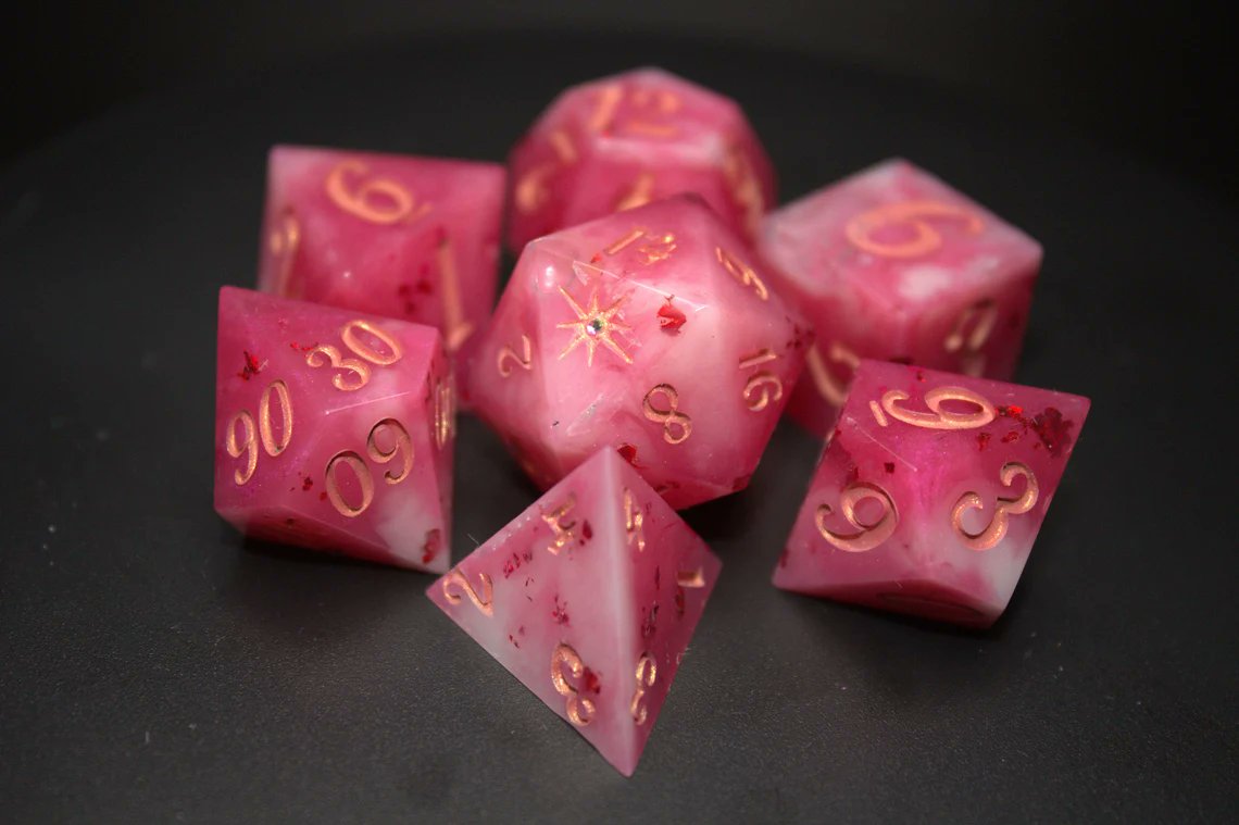 coldpunkcreate's tweet photo. 🌺Raspbery Iced Tea💋
A set I poured in February that *definitely* isn't inspired by Sagittarius B2's alcohol, ethyl formate and various cyanide molecules... deadly, yet delicious?💫
#dice #ttrpg #ooakdice #dnd #dungeonsanddragons #handmadedice https://t.co/JmM6w4zDUJ