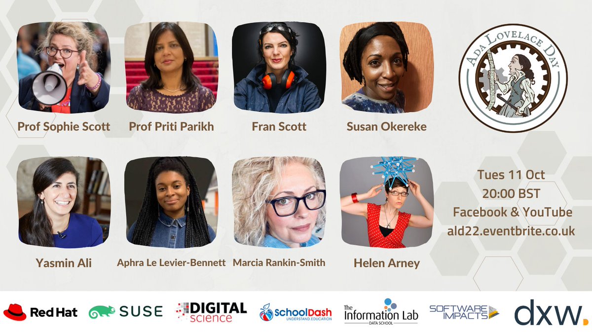 The countdown continues! It's TWO hours to go until Ada Lovelace Day Live Online at 8pm BST, so get ready to join us for a brilliant evening of talks by some amazing #womeninSTEM! Streaming links are: 

YouTube: youtube.com/watch?v=GO3sJR…
Facebook: facebook.com/events/8137558… 

#ALD22