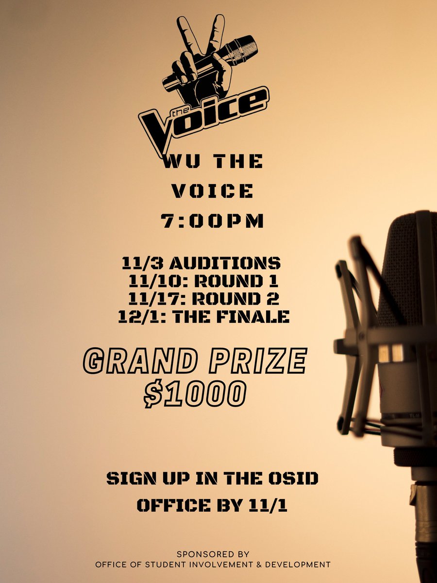 Is everyone ready for another season of the voice!! Washburn University students can audition on November third!!